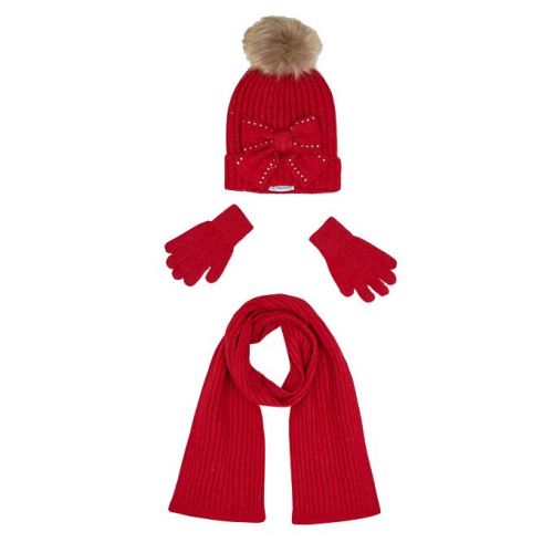 Girls Red Knitted Hat, Scarf & Gloves Set 92109 by Mayoral from Hurleys