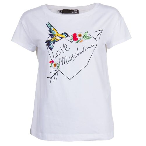 Womens White Bird Heart Tee Shirt 72642 by Love Moschino from Hurleys