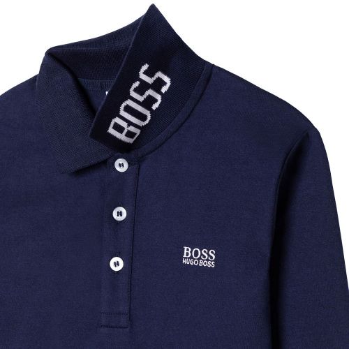 Boys Dark Blue Colourblock L/s Polo Shirt 92935 by BOSS from Hurleys