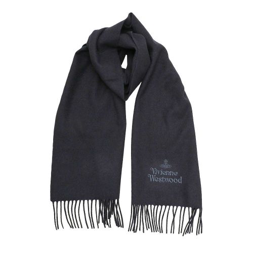 Unisex Black Embroidered Lambswool Scarf 98210 by Vivienne Westwood from Hurleys