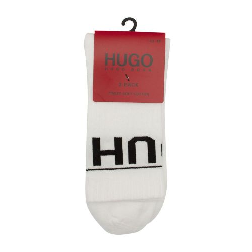 Mens White 2 Pack Rib Logo Socks 83810 by HUGO from Hurleys