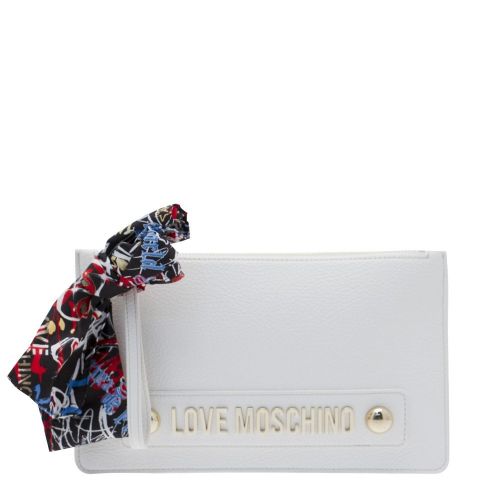 Womens White Tumbled Leather Clutch Bag 26973 by Love Moschino from Hurleys