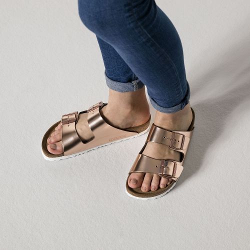 Womens Metallic Copper Arizona Slide Sandals 41658 by Birkenstock from Hurleys