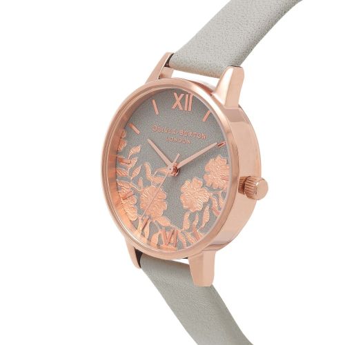 Grey & Rose Gold Lace Detail Midi Watch 10069 by Olivia Burton from Hurleys