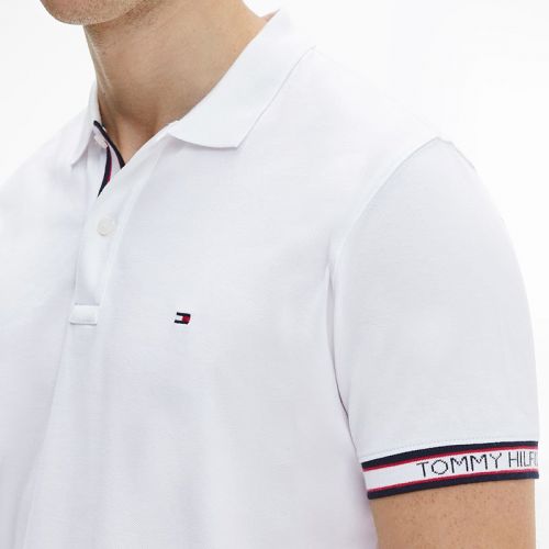 Mens White Cuff Branding Regular Fit S/s Polo Shirt 108274 by Tommy Hilfiger from Hurleys
