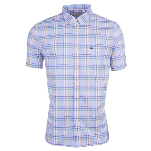 Mens Blue & Mandarin Check Regular Fit S/s Shirt 71233 by Lacoste from Hurleys