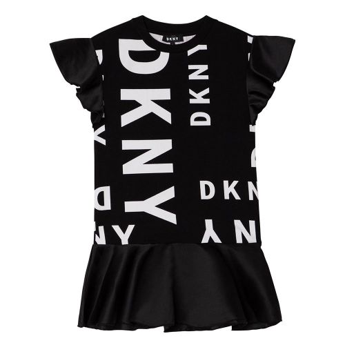 Girls Black Logo Print Ruffle Dress 94033 by DKNY from Hurleys