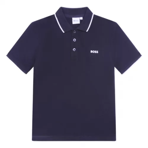 BOSS Polo Shirt Boys Navy Tipped Short Sleeve Polo Shirt