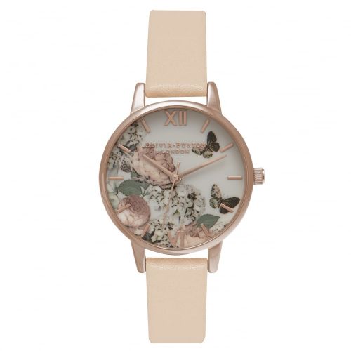 Womens Nude Peach & Rose Gold Enchanted Garden Watch 66728 by Olivia Burton from Hurleys
