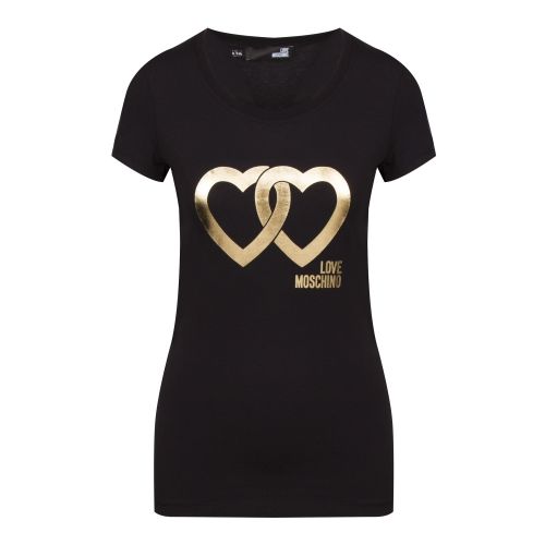 Womens Black Metallic Hearts Slim Fit S/s T Shirt 47883 by Love Moschino from Hurleys