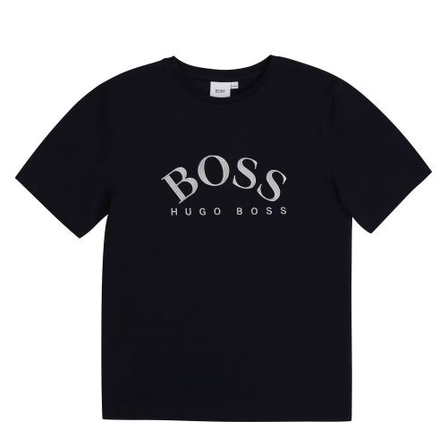 Boys Navy/Silver Embroidered Logo S/s T Shirt 75620 by BOSS from Hurleys