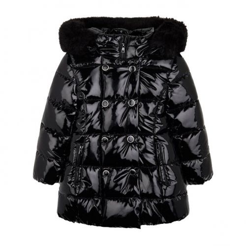 Girls Black High Shine Padded Hooded Coat 95154 by Mayoral from Hurleys