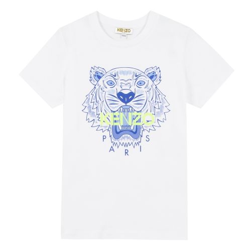 Boys White/Blue Neon Iconic Tiger S/s T Shirt 53698 by Kenzo from Hurleys