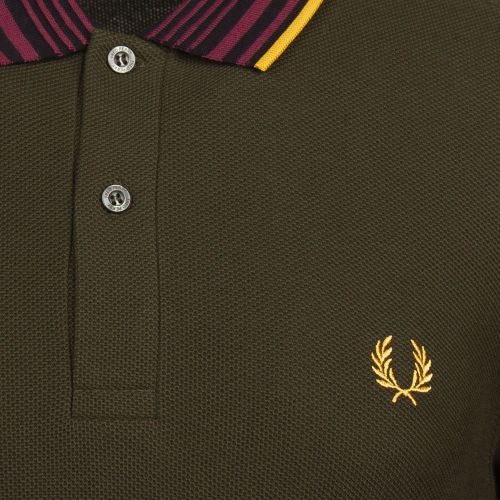 Mens Hunting Green Striped Collar S/s Polo Shirt 94887 by Fred Perry from Hurleys