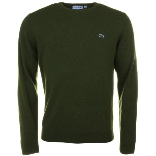 Mens Green Wool Crew Knitted Jumper 61777 by Lacoste from Hurleys