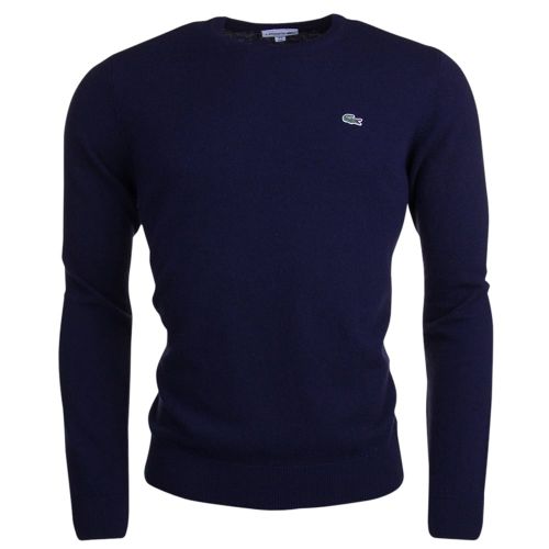 Mens Navy Wool Crew Neck Knitted Jumper 14678 by Lacoste from Hurleys