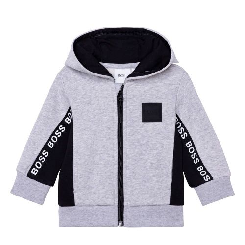 Toddler Grey Marl Logo Tape Hooded Zip Through Sweat Top 95996 by BOSS from Hurleys