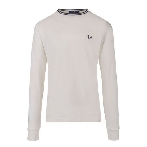 Fred Perry T Shirt Mens Ecru Twin Tipped L/s