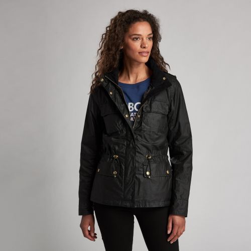 Womens Black Baton Waxed Jacket 56250 by Barbour International from Hurleys
