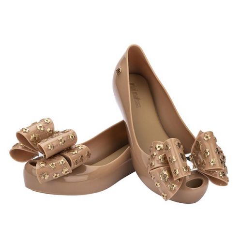 Kids Tan Ultragirl Foil Bow Shoes (13-1) 110890 by Mini Melissa from Hurleys