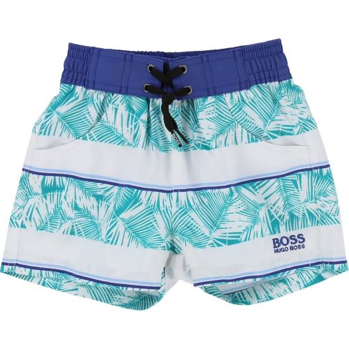 Boys Turquoise Palm Leaf Swim Shorts 19701 by BOSS from Hurleys