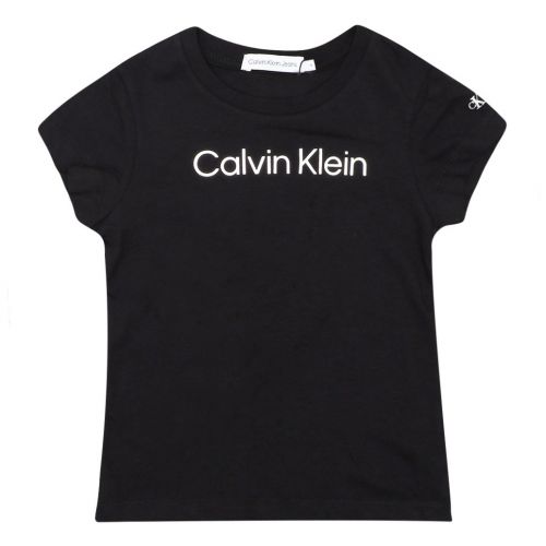 Girls Black Silver Logo Slim S/s T-Shirt 103507 by Calvin Klein from Hurleys