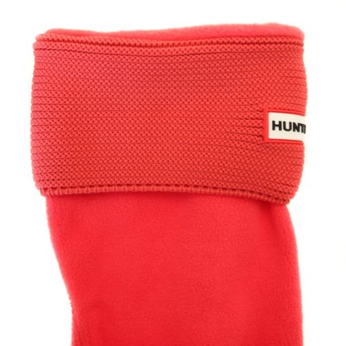 Womens Bright Watermelon Tall Garter Stitch Cuff Wellington Socks 67369 by Hunter from Hurleys