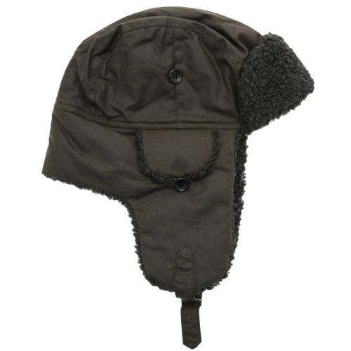 Mens Olive Fleece Lined Waxed Trapper Hat 64807 by Barbour from Hurleys