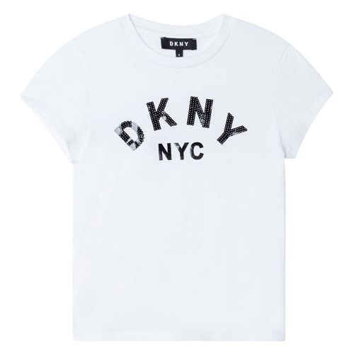 Girls White Shiny Logo S/s T Shirt 91727 by DKNY from Hurleys