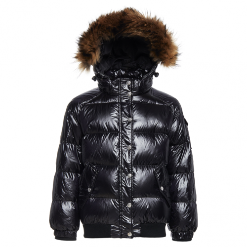 Girls Black Aviator Shiny Fur Hooded Jacket 102940 by Pyrenex from Hurleys