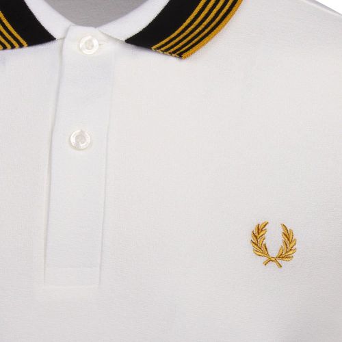Mens Snow White Striped Collar S/s Polo Shirt 94884 by Fred Perry from Hurleys
