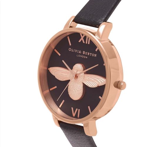Womens Black & Rose Gold Moulded Bee Dial Watch 18260 by Olivia Burton from Hurleys