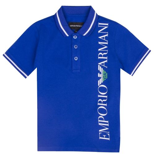 Boys Bright Blue Vertical Logo S/s Polo Shirt 37985 by Emporio Armani from Hurleys