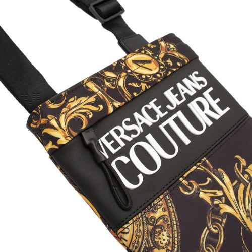Mens Black/Gold Logo Type Printed Crossbody Bag 92088 by Versace Jeans Couture from Hurleys