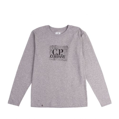 Boys Grey Melange Label Stamp L/s T Shirt 95571 by C.P. Company Undersixteen from Hurleys