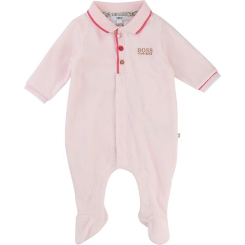Baby Pink Velour L/s Romper 13183 by BOSS from Hurleys