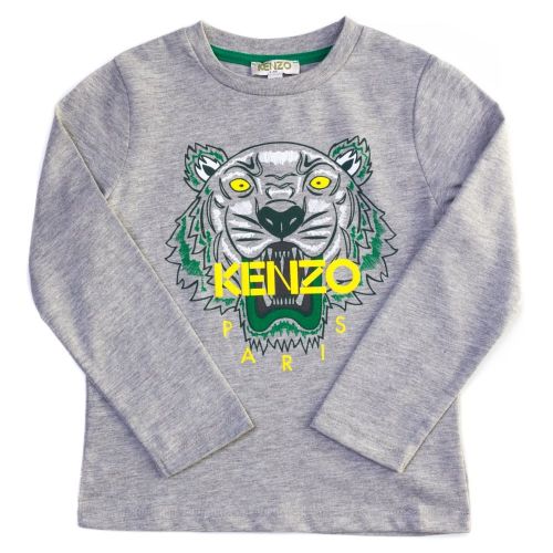 Boys Marl Grey Alexy 2 Tiger L/s Tee Shirt 64238 by Kenzo from Hurleys