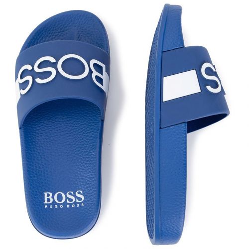 Boys Electric Blue Branded Logo Slides (30-41) 104144 by BOSS from Hurleys
