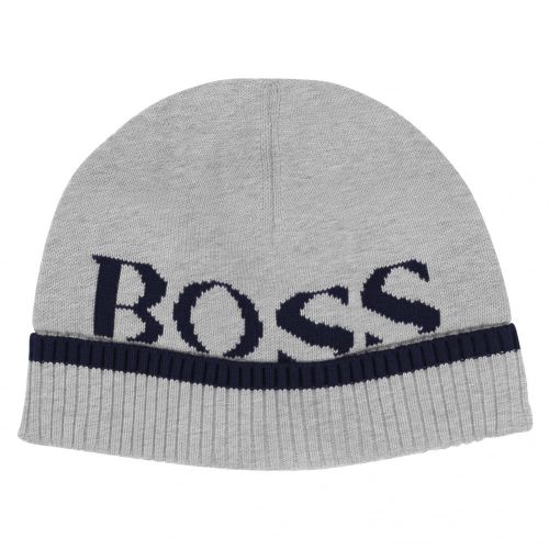 Baby Grey Branded Knitted Hat 65384 by BOSS from Hurleys