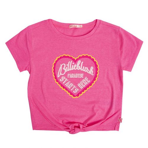Girls Neon Pink Heart Front Knot S/s T Shirt 104897 by Billieblush from Hurleys