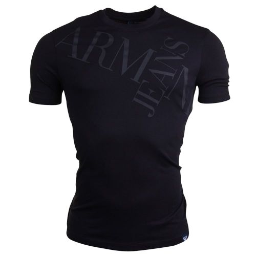 Mens Black Tonal Branded S/s Tee Shirt 11014 by Armani Jeans from Hurleys