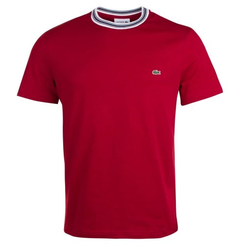 Mens Red Tipped Neck Regular Fit S/s T Shirt 23300 by Lacoste from Hurleys