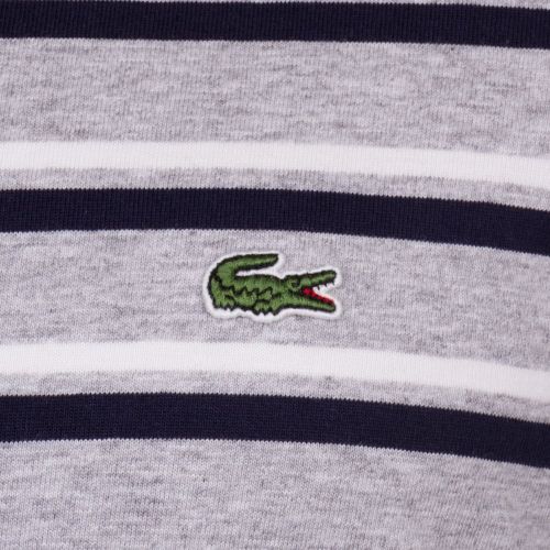 Mens Grey & Navy Striped Crew S/s Tee Shirt 61766 by Lacoste from Hurleys