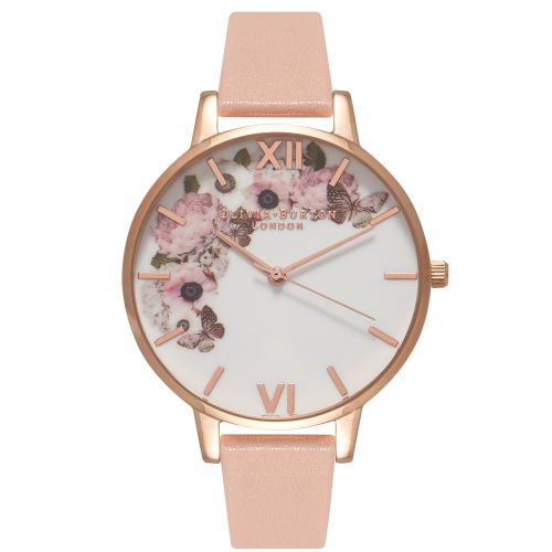 Womens Dusty Pink & Rose Gold Enchanted Garden Watch 10074 by Olivia Burton from Hurleys