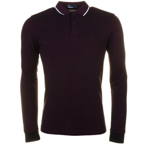 Mens Mahogany Oxford Twin Tipped L/s Polo Shirt 59174 by Fred Perry from Hurleys