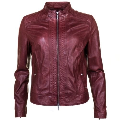 Womens Dark Red Janabelle Leather Jacket 60260 by BOSS from Hurleys
