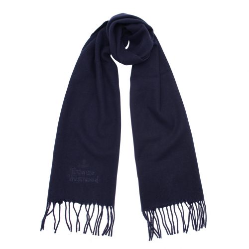 Dark Blue Embroidered Lambswool Scarf 77518 by Vivienne Westwood from Hurleys