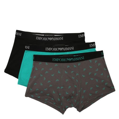 Mens Black/Grey 3 Pack Trunks 58791 by Emporio Armani Bodywear from Hurleys