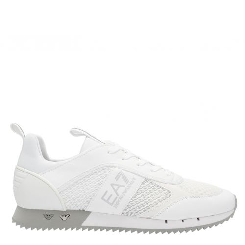 Mens White/Silver Branded Mesh Trainers 84962 by EA7 from Hurleys