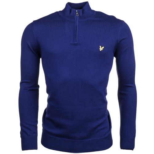 Mens Navy Quarter Zip Merino Knitted Jumper 64910 by Lyle and Scott from Hurleys